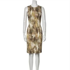 MICHAEL KORS COLLECTION neutral abstract watercolor cady sheath dress